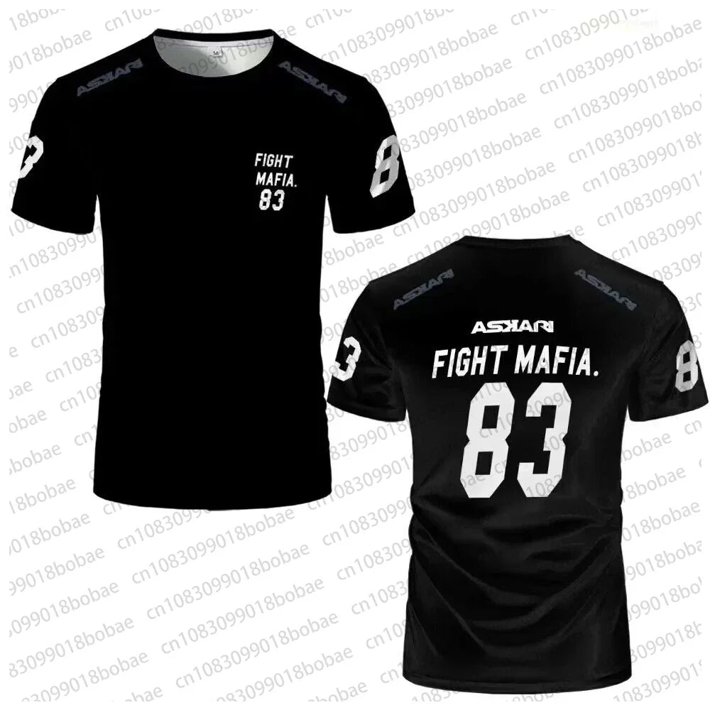 ASKARI Boxing Fighting Match Design 3D Men Fitness Short Sleeve T-shirt Breathable Mesh Sports Tees for Male Outdoor Trainning