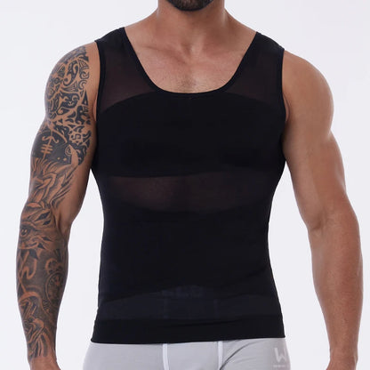 Compression Shirt for Men Slimming Undershirt Body Shaper Tank Top Gynomastica Sleeveless Shapewear Vest Mesh Cross Suit 3XL