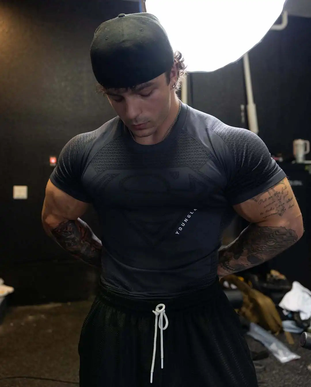 2025 YOUNGAL New Men's Fitness T-shirts clothing sports Tshirt tights high elastic training short sleeve fitness man clothing