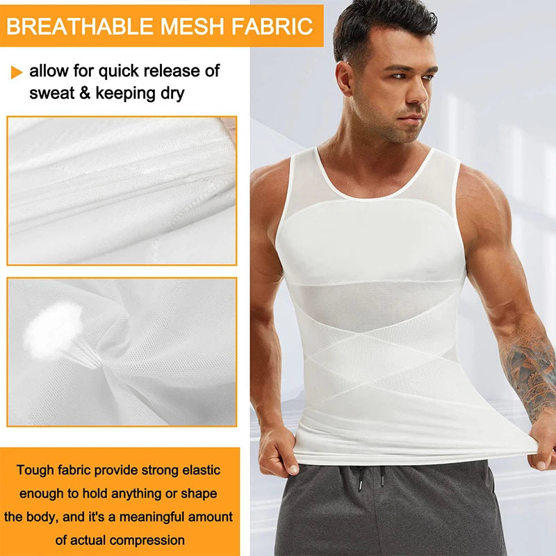 Compression Shirt for Men Slimming Undershirt Body Shaper Tank Top Gynomastica Sleeveless Shapewear Vest Mesh Cross Suit 3XL