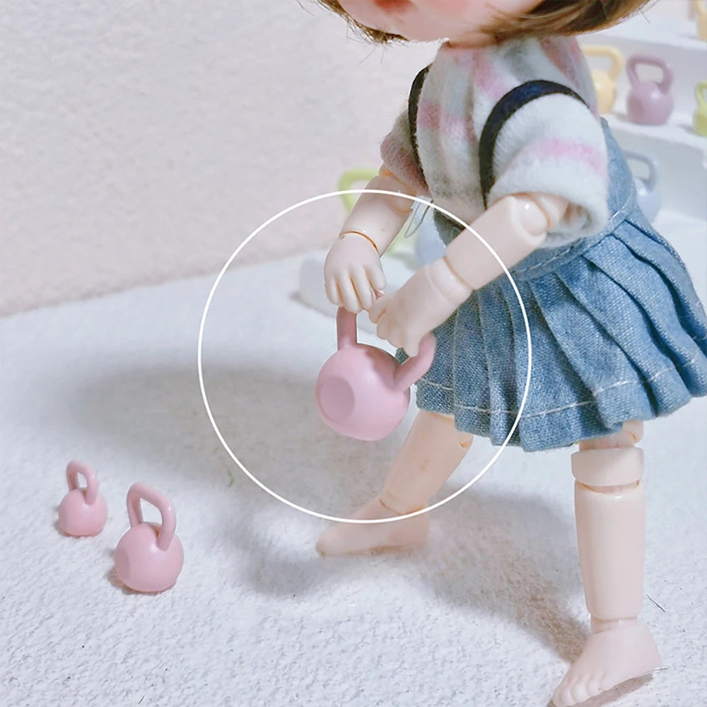 1Pcs 1/12 Dollhouse Miniature Metal Dumbbell Mini Kettlebell Model for ob11 bjd Doll House Accessories Decoration