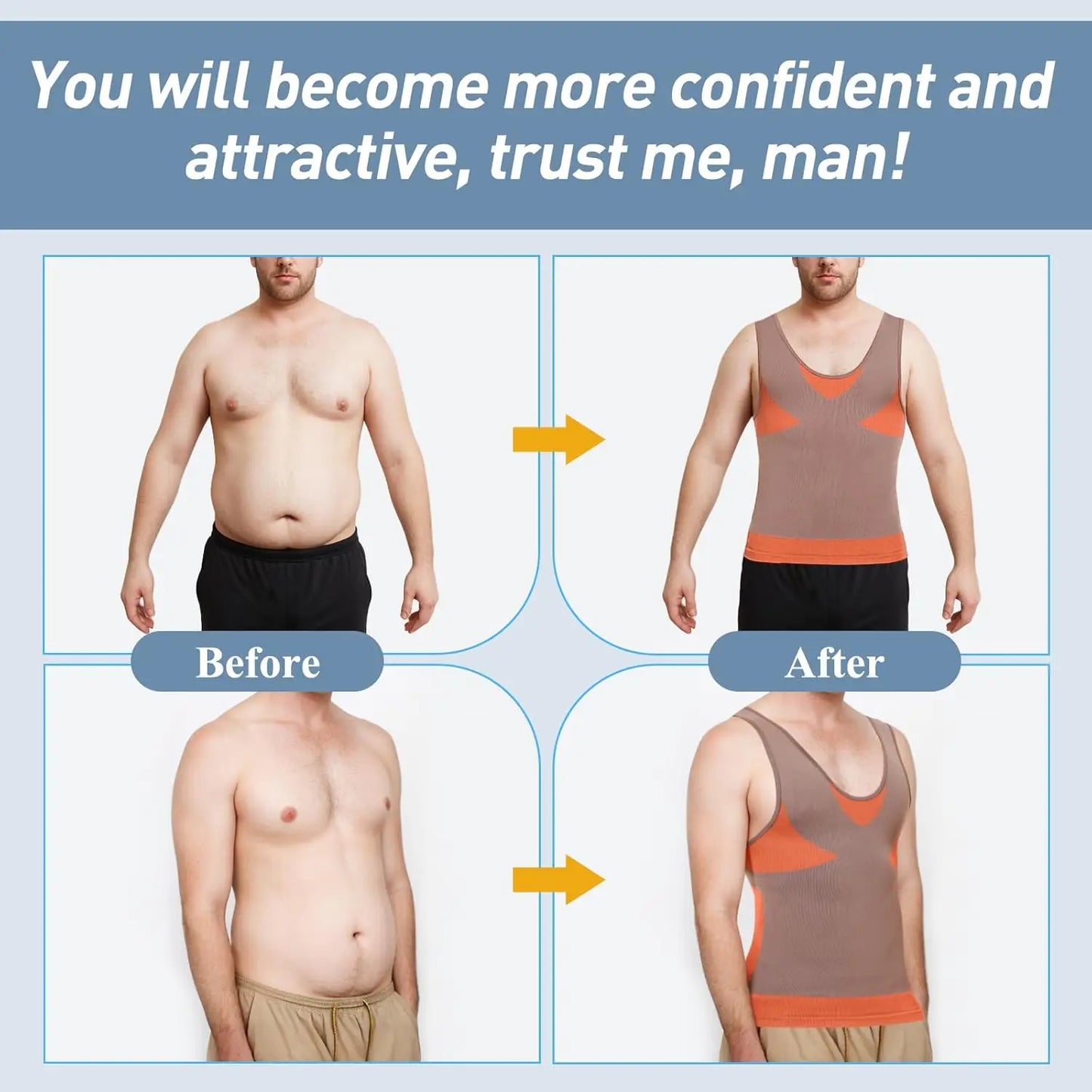 New Men's Shapewear Slimming Body Shaper Horizontal Stripe Compression Band Tummy Control T-Shirt Cross Elastic Workout Top