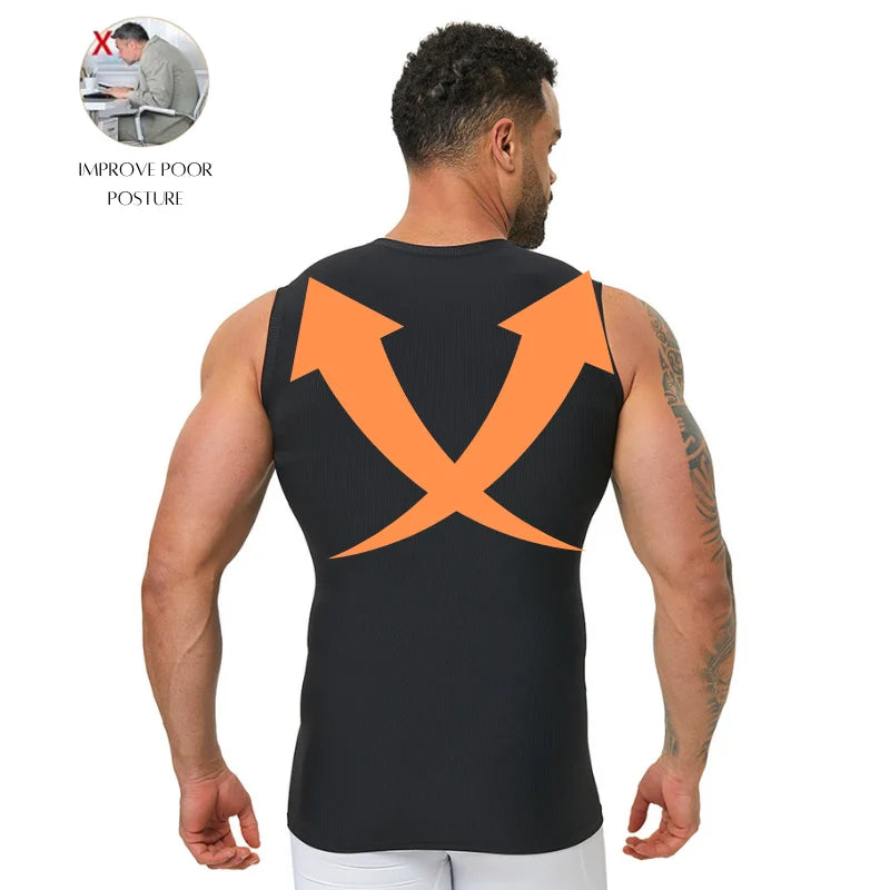 Men's ribbed shapewear vest, slim fitting shirt, breathable and comfortable exercise and fitness abdominal slimming sports vest