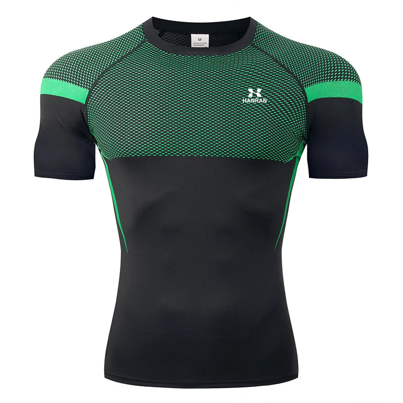 HANRAN Men's Compression shirt Tight Quick Dry Running Sports T-Shirt Gym Fitness Training Workout Breathable Man Brand Top