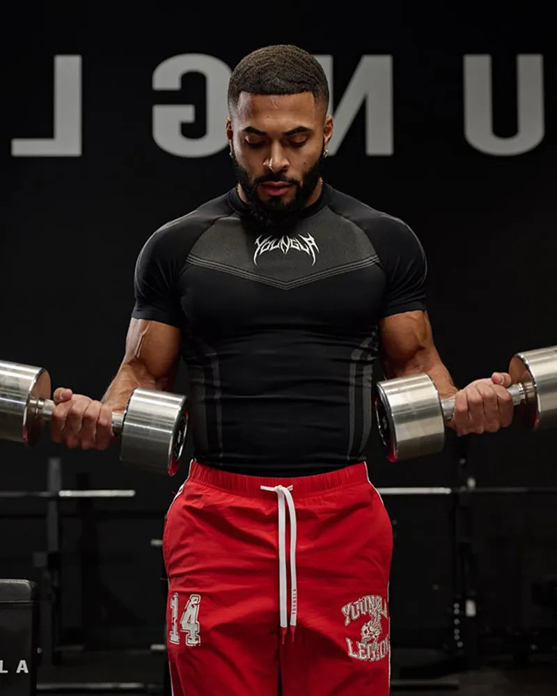 Men Short Sleeve 2025 Spring Autumn New StyleFitness Clothes Quick Drying Breathable Stretch Tight Fitting Clothing T-Shirt