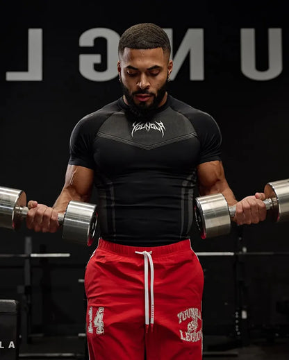 Men Short Sleeve 2025 Spring Autumn New StyleFitness Clothes Quick Drying Breathable Stretch Tight Fitting Clothing T-Shirt