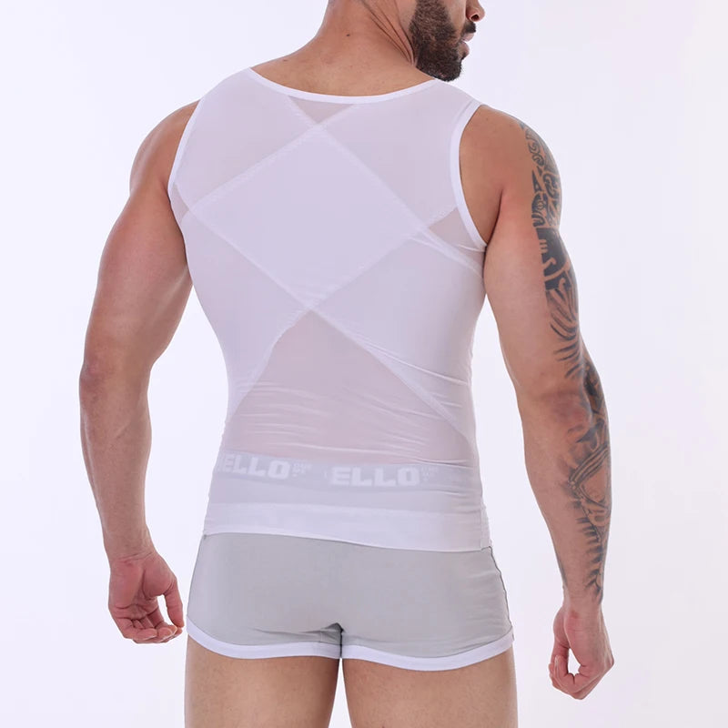 Men Compression Shirt Slimming Undershirt Body Shaper Chest Compression Tummy Control Tank Top Shapewear Underwear