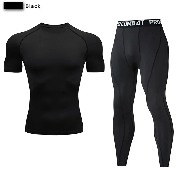 2pcs Men's Compression Sportswear Suit Elastic Training Yoga Sets Workout Jogging Fitness Clothing Tracksuit Pants Sporting