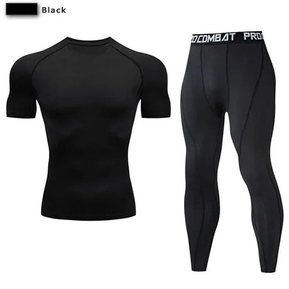 2pcs Men's Compression Sportswear Suit Elastic Training Yoga Sets Workout Jogging Fitness Clothing Tracksuit Pants Sporting