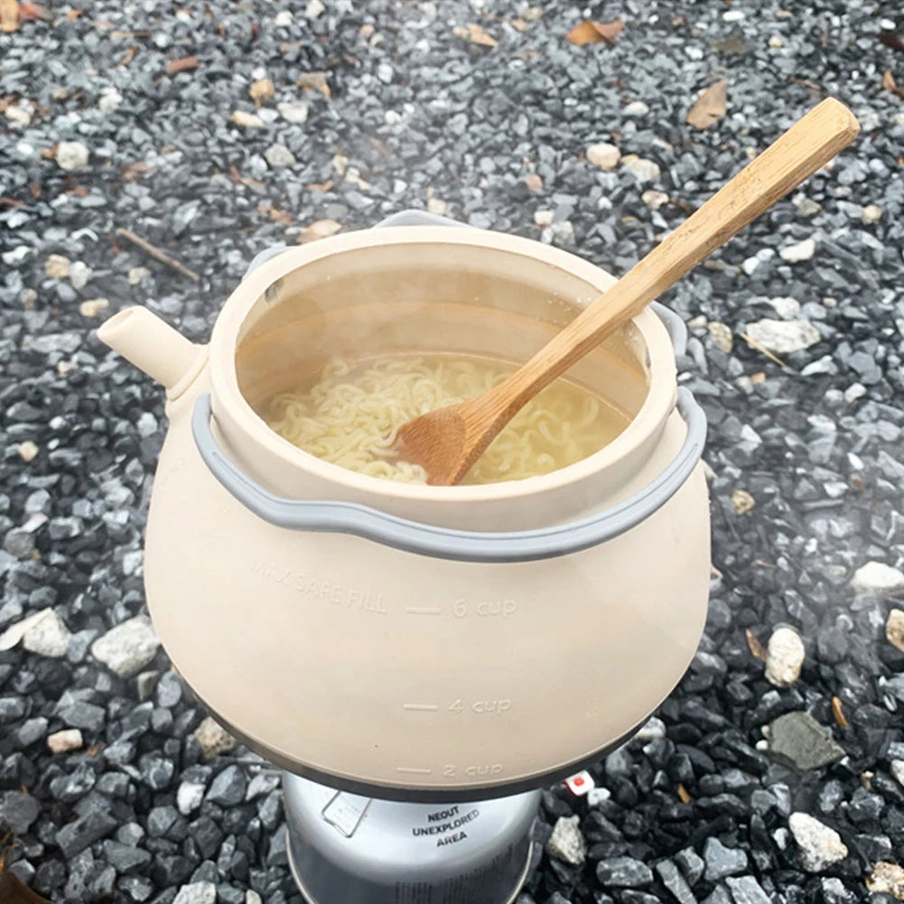 1.5/1L Foldable Silicone Kettle with Handle Outdoor Collapsible Kettle Stainless Steel Bottom Water Pot for Campting Backpacking