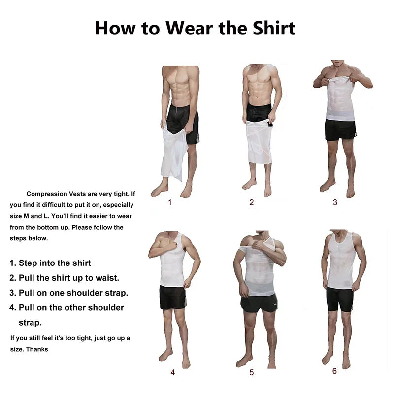 Men Compression Shirt Slimming Undershirt Body Shaper Chest Compression Tummy Control Tank Top Shapewear Underwear