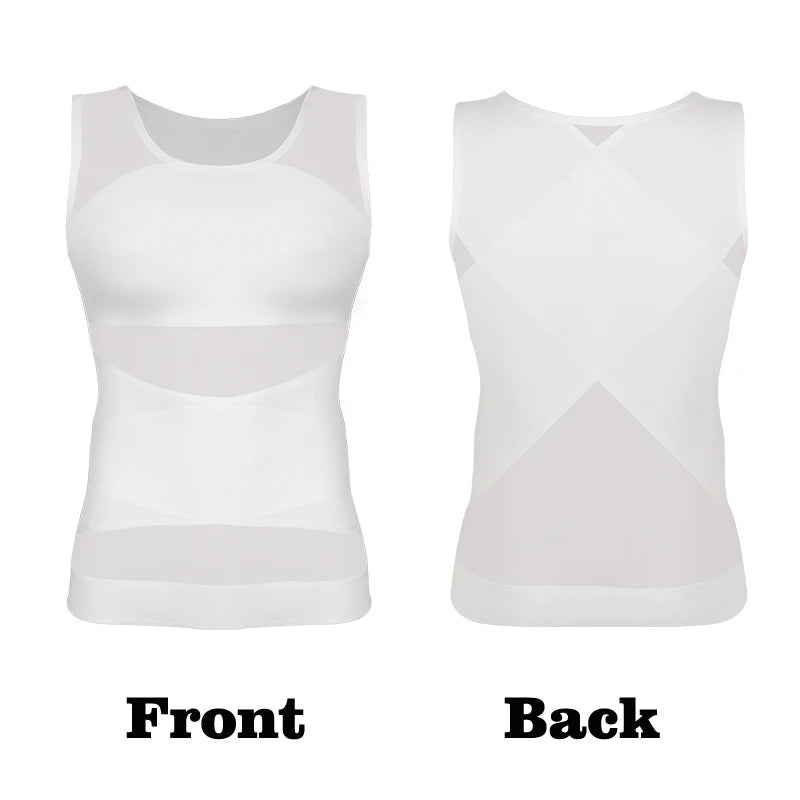 Men Compression Shirt Slimming Undershirt Body Shaper Chest Compression Tummy Control Tank Top Shapewear Underwear