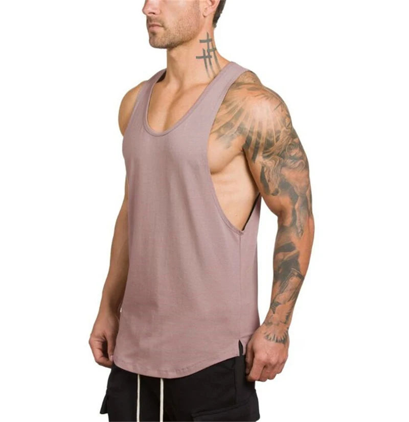Cotton Breathable Sleeveless T-Shirt Gym Fitness Bodybuilding Training Clothing Mens Running Sport Solid Color Muscle Tank Tops