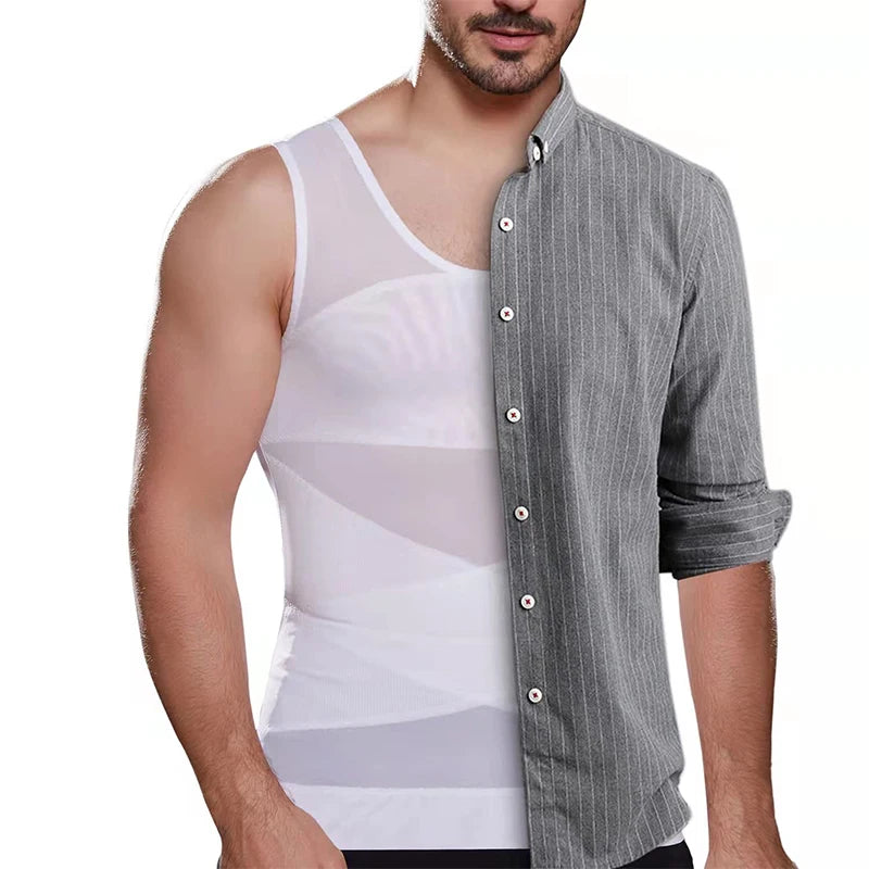 Men Compression Shirt Slimming Undershirt Body Shaper Chest Compression Tummy Control Tank Top Shapewear Underwear