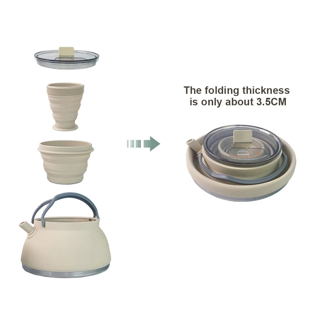 1.5/1L Foldable Silicone Kettle with Handle Outdoor Collapsible Kettle Stainless Steel Bottom Water Pot for Campting Backpacking
