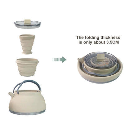 1.5/1L Foldable Silicone Kettle with Handle Outdoor Collapsible Kettle Stainless Steel Bottom Water Pot for Campting Backpacking