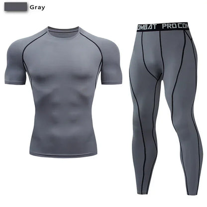 2pcs Men's Compression Sportswear Suit Elastic Training Yoga Sets Workout Jogging Fitness Clothing Tracksuit Pants Sporting