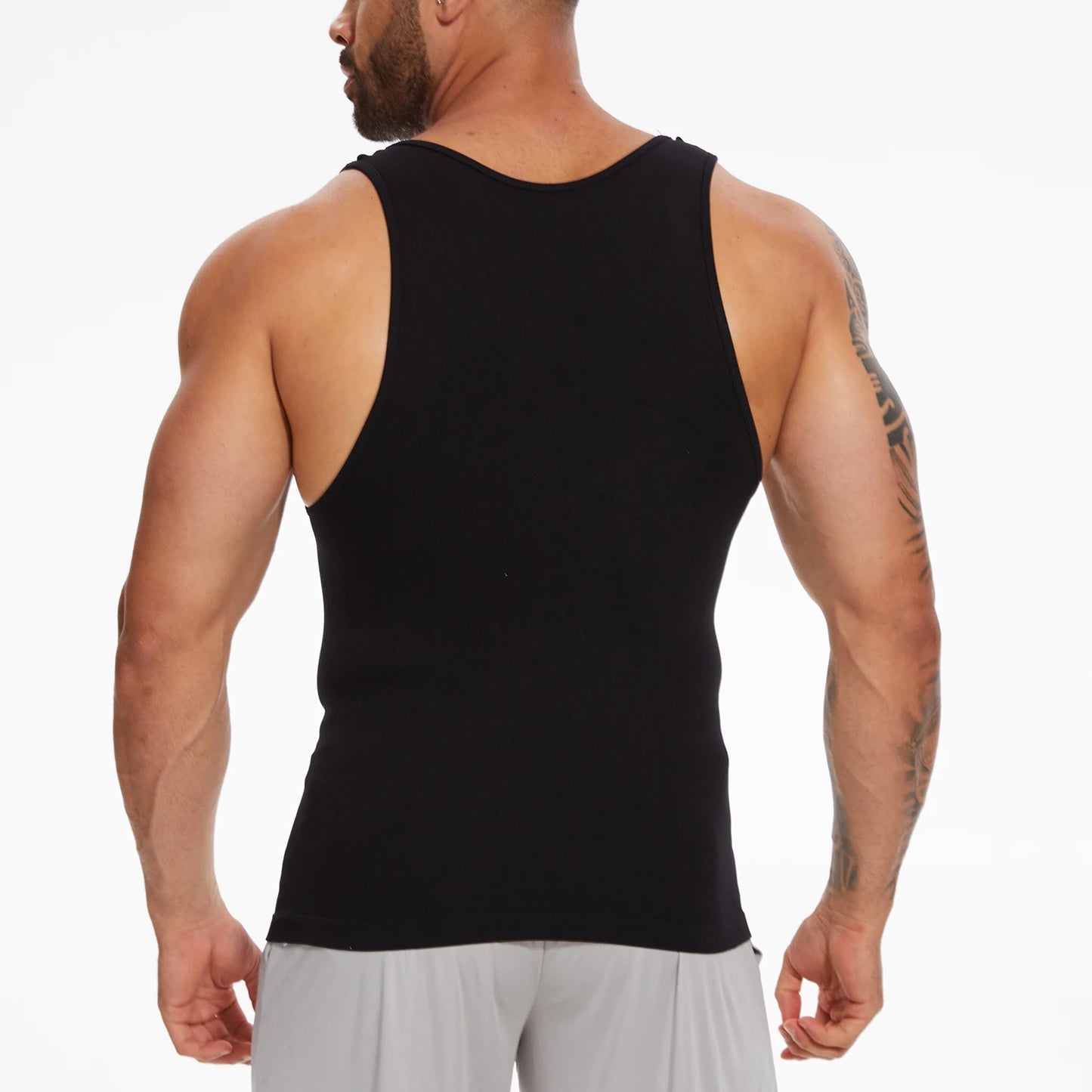 New Men's Shapewear Slimming Body Shaper Horizontal Stripe Compression Band Tummy Control T-Shirt Cross Elastic Workout Top