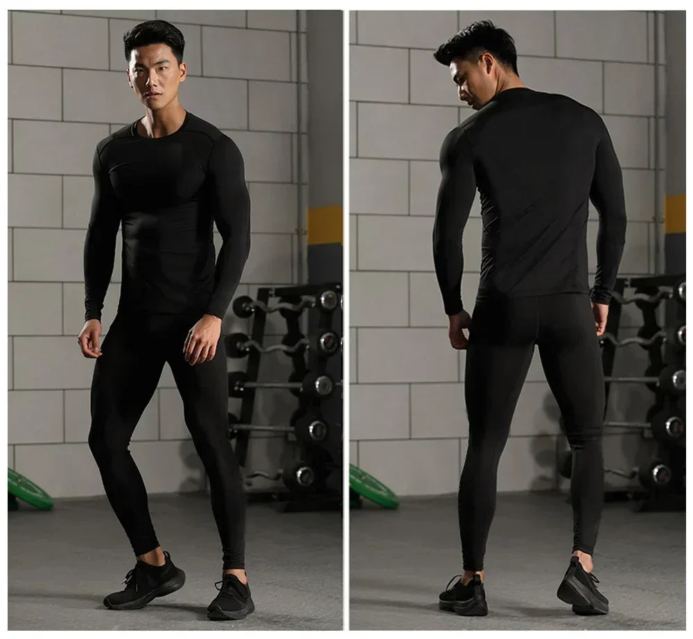 2pcs Men's Compression Sportswear Suit Elastic Training Yoga Sets Workout Jogging Fitness Clothing Tracksuit Pants Sporting