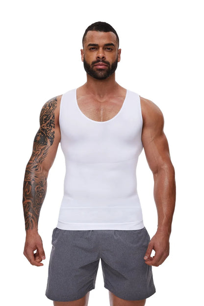 Compression Shirts Men Tummy Control Shapewear Compression Shirt Flat Belly Abdomen Slim Vest Waist Trainer Fitness Workout
