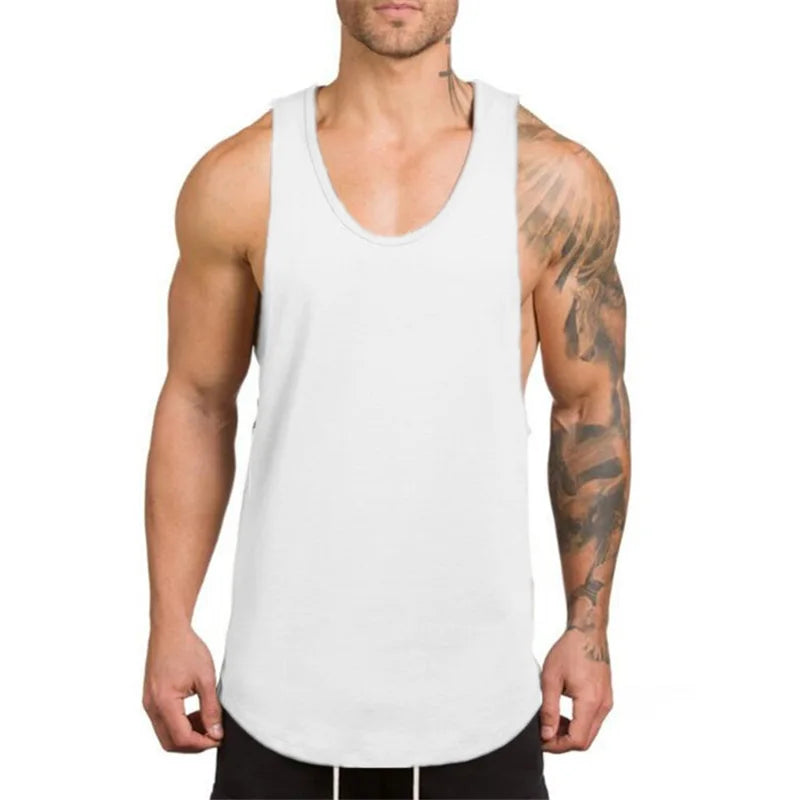 Cotton Breathable Sleeveless T-Shirt Gym Fitness Bodybuilding Training Clothing Mens Running Sport Solid Color Muscle Tank Tops