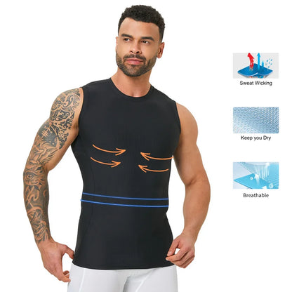 Men's ribbed shapewear vest, slim fitting shirt, breathable and comfortable exercise and fitness abdominal slimming sports vest