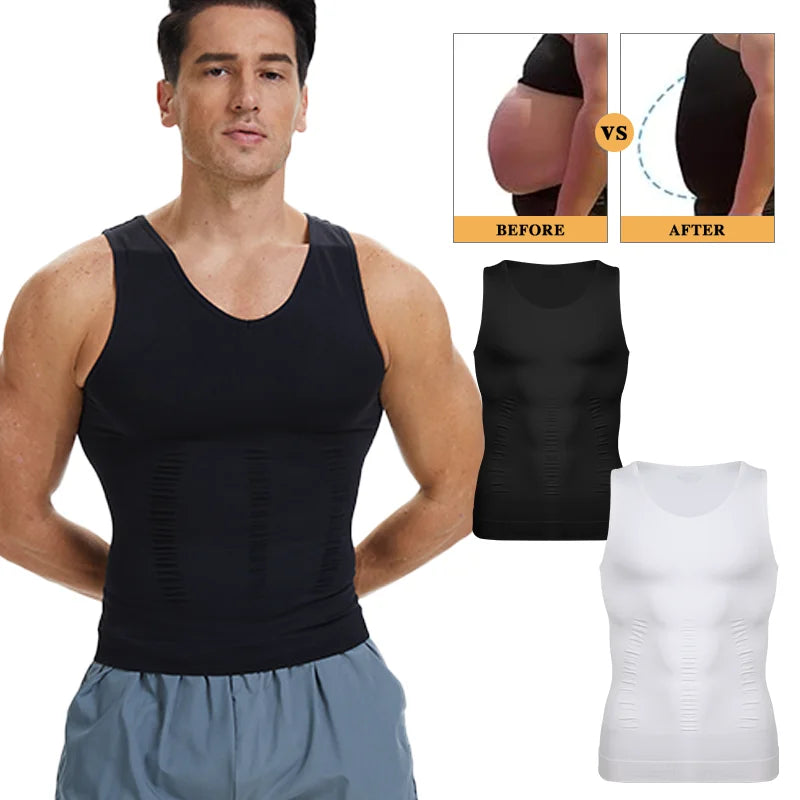 Men V Neck Compression Vest Slimming Body Shaper Abs Abdomen Workout Tank Top Sleeveless Shapewear Belly Control Shirt