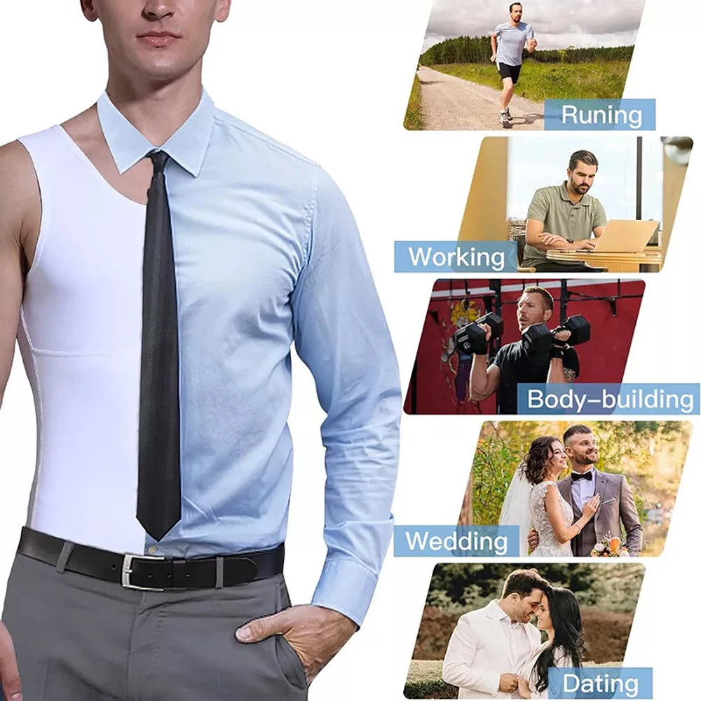 2PCS Men's Slimming Shirts High Compression Tummy Control Round Neck Body Shaper Top