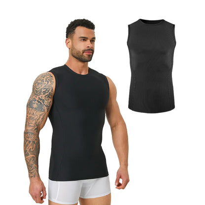 Men's ribbed shapewear vest, slim fitting shirt, breathable and comfortable exercise and fitness abdominal slimming sports vest