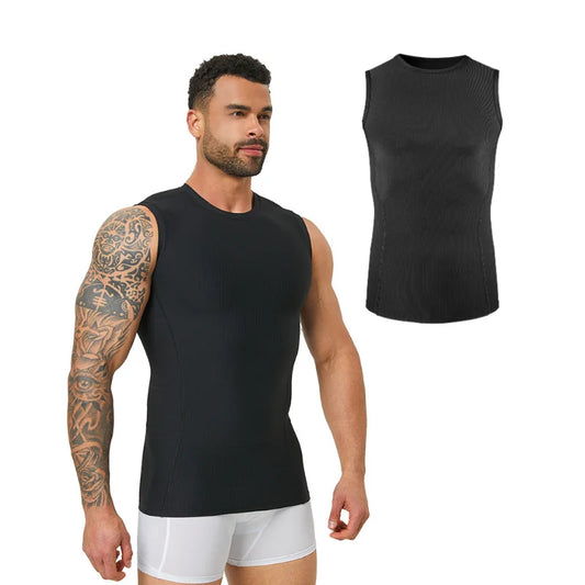 Men's ribbed shapewear vest, slim fitting shirt, breathable and comfortable exercise and fitness abdominal slimming sports vest