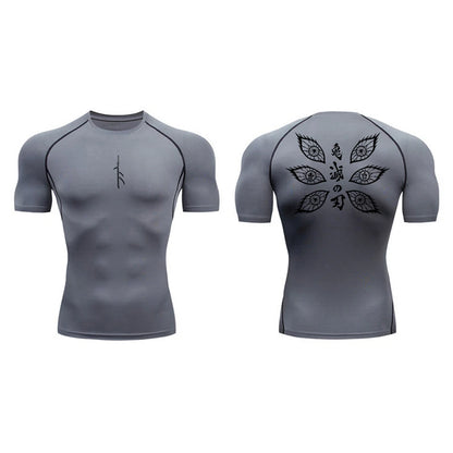 Graphic Print Compression Shirt for Men Gym Workout Running T-Shirt Tees Tops Athletic Quick Dry Undershirt Baselayer Activewear