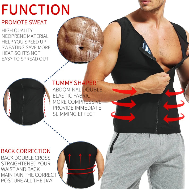 Men Abdomen Reducer Body Shaper Promote Sweat Sauna Vest Fitness Waist Trainer Belly Slimming Shapewear Fat Burner Corset Top