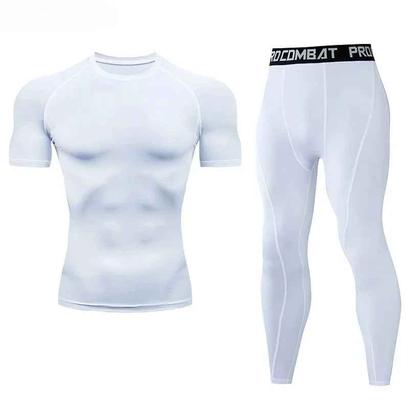2pcs Men's Compression Sportswear Suit Elastic Training Yoga Sets Workout Jogging Fitness Clothing Tracksuit Pants Sporting