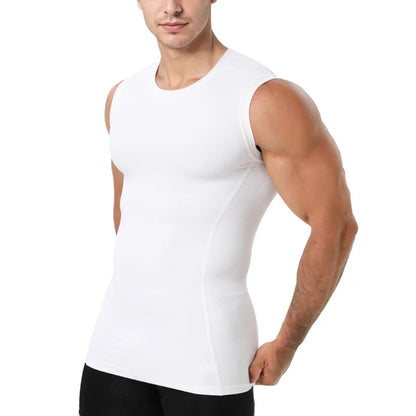 Men's ribbed shapewear vest, slim fitting shirt, breathable and comfortable exercise and fitness abdominal slimming sports vest