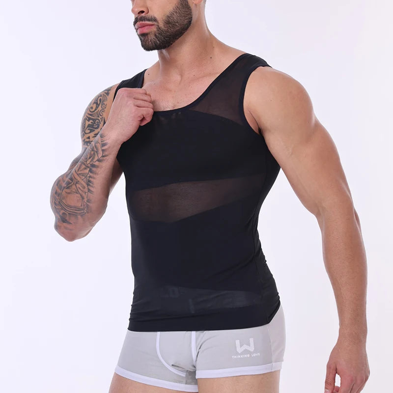 Men Compression Shirt Slimming Undershirt Body Shaper Chest Compression Tummy Control Tank Top Shapewear Underwear