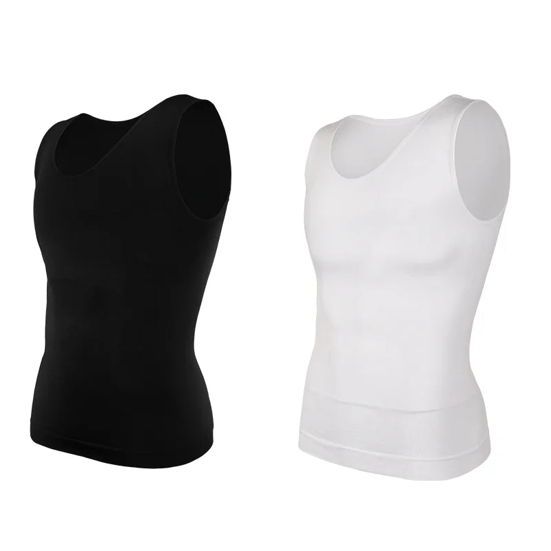 Compression Shirts Men Tummy Control Shapewear Compression Shirt Flat Belly Abdomen Slim Vest Waist Trainer Fitness Workout