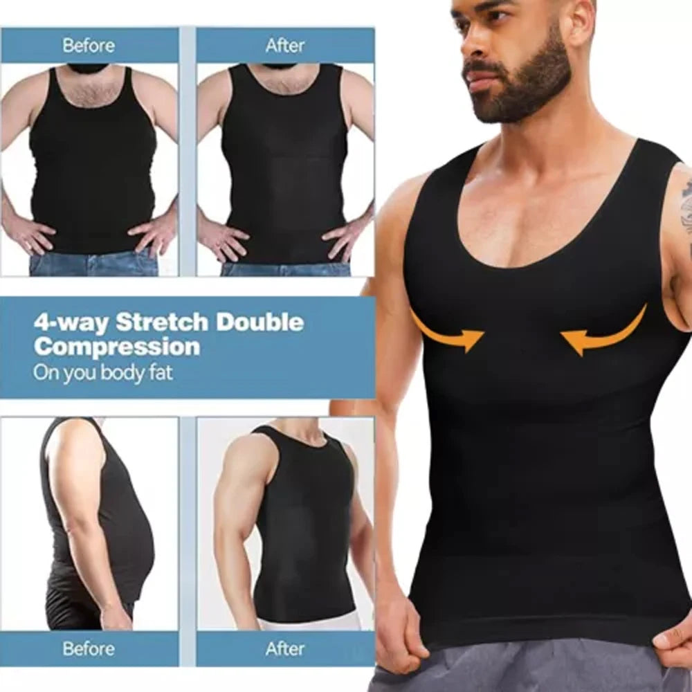 2PCS Men's Slimming Shirts High Compression Tummy Control Round Neck Body Shaper Top