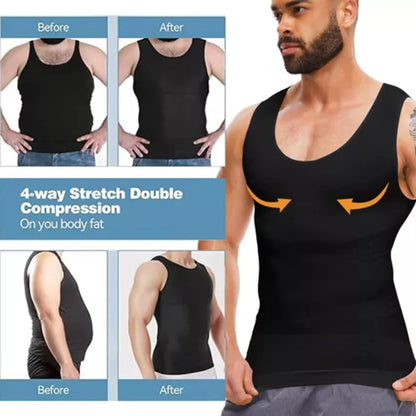 2PCS Men's Slimming Shirts High Compression Tummy Control Round Neck Body Shaper Top