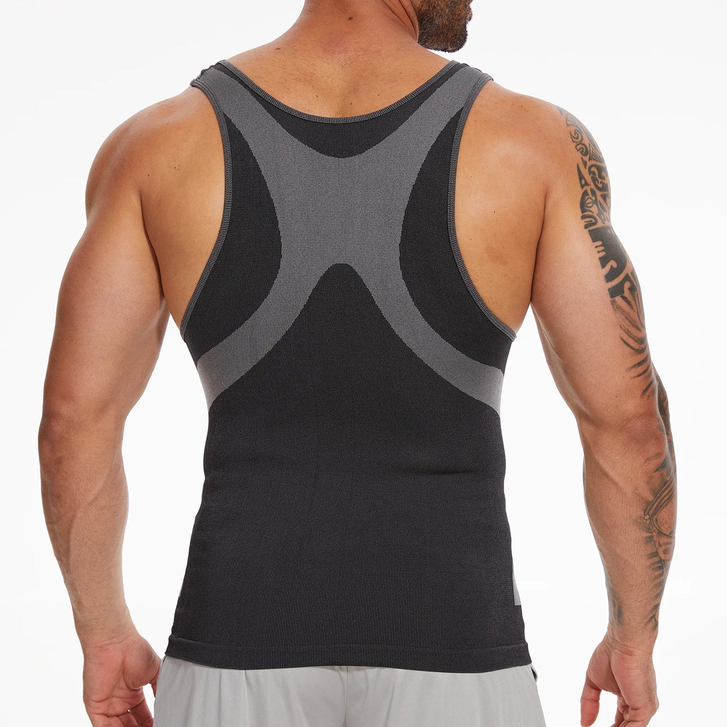 New Men's Shapewear Slimming Body Shaper Horizontal Stripe Compression Band Tummy Control T-Shirt Cross Elastic Workout Top