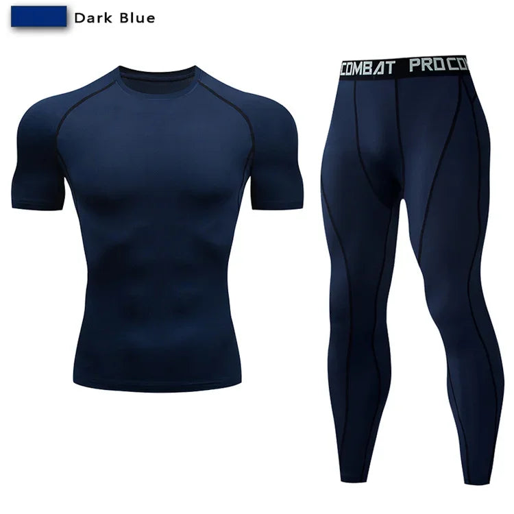 2pcs Men's Compression Sportswear Suit Elastic Training Yoga Sets Workout Jogging Fitness Clothing Tracksuit Pants Sporting