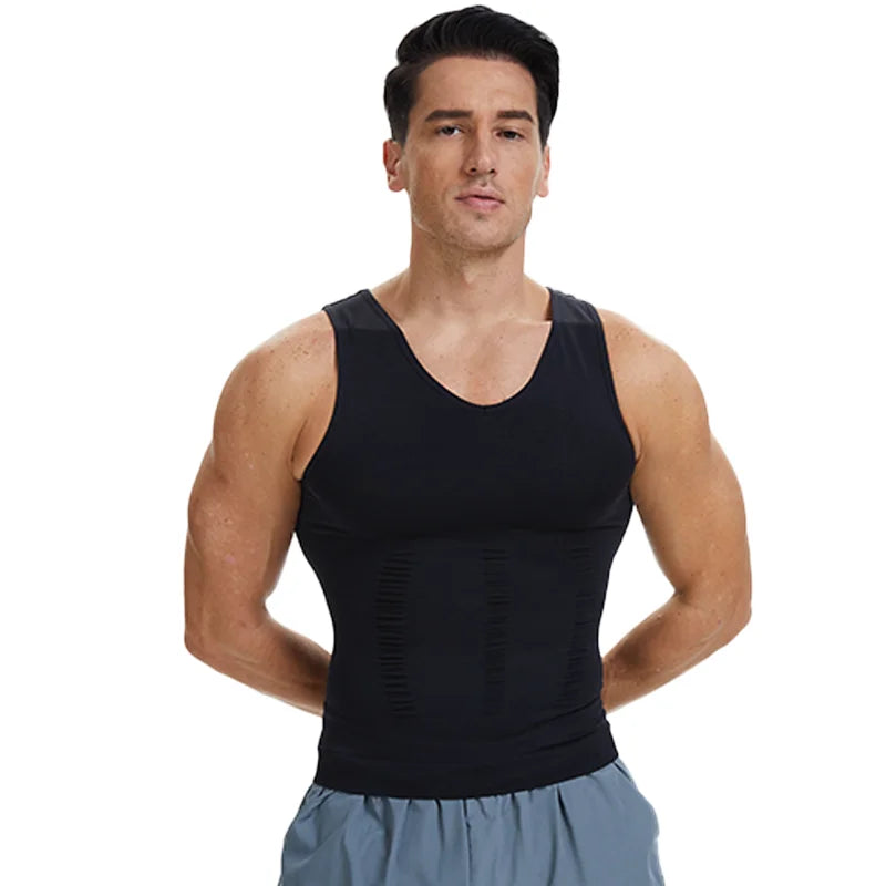 Men V Neck Compression Vest Slimming Body Shaper Abs Abdomen Workout Tank Top Sleeveless Shapewear Belly Control Shirt