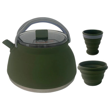 1.5/1L Foldable Silicone Kettle with Handle Outdoor Collapsible Kettle Stainless Steel Bottom Water Pot for Campting Backpacking