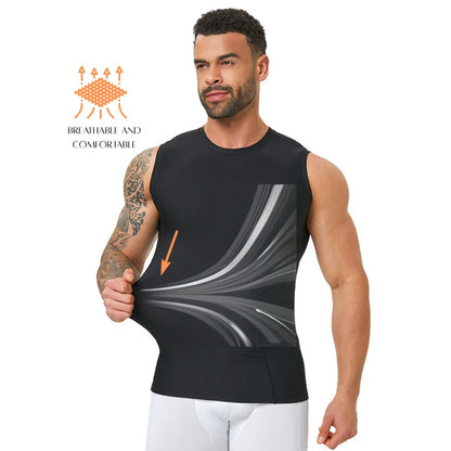 Men's ribbed shapewear vest, slim fitting shirt, breathable and comfortable exercise and fitness abdominal slimming sports vest