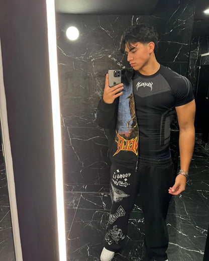 Men Short Sleeve 2025 Spring Autumn New StyleFitness Clothes Quick Drying Breathable Stretch Tight Fitting Clothing T-Shirt