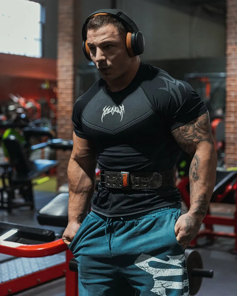 Men Short Sleeve 2025 Spring Autumn New StyleFitness Clothes Quick Drying Breathable Stretch Tight Fitting Clothing T-Shirt