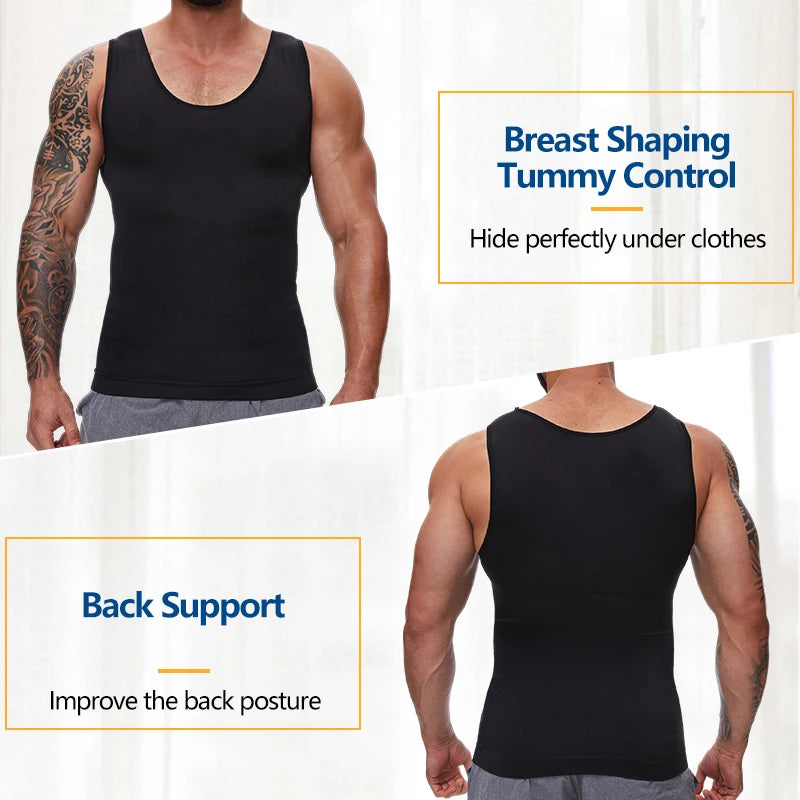 Mens Tummy Compression Shirts Control Shapewear Flat Belly Shaping Abdomen Vest Tank Top Fitness Workout Slimming Body Shaper
