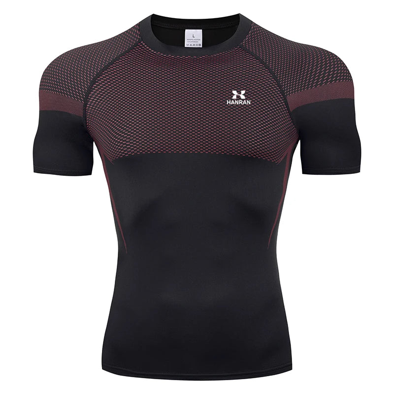 HANRAN Men's Compression shirt Tight Quick Dry Running Sports T-Shirt Gym Fitness Training Workout Breathable Man Brand Top