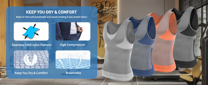 New Men's Shapewear Slimming Body Shaper Horizontal Stripe Compression Band Tummy Control T-Shirt Cross Elastic Workout Top