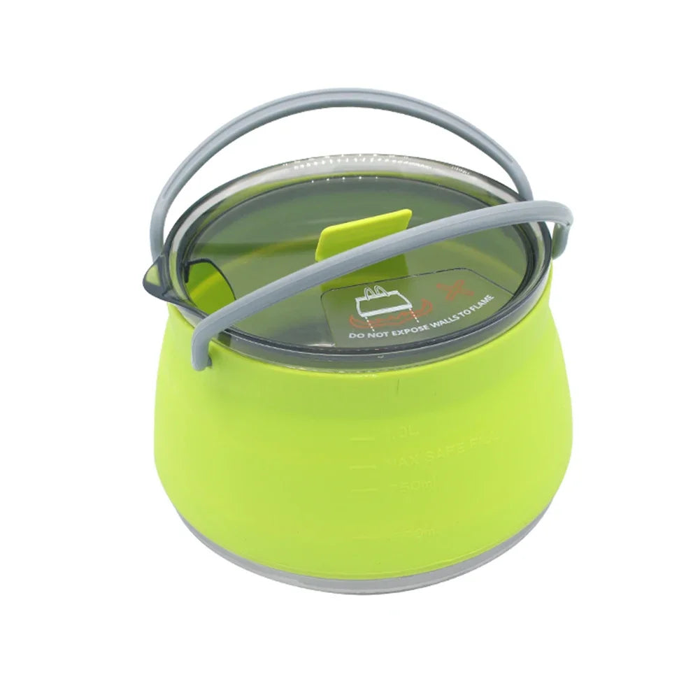 1.5/1L Foldable Silicone Kettle with Handle Outdoor Collapsible Kettle Stainless Steel Bottom Water Pot for Campting Backpacking