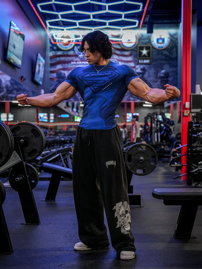 2025 YOUNGAL New Men's Fitness T-shirts clothing sports Tshirt tights high elastic training short sleeve fitness man clothing